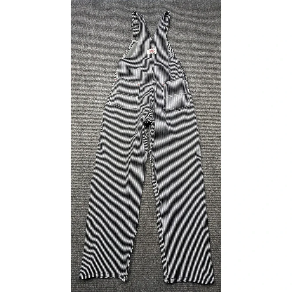 Round House Overalls Kids 10 Blue White Striped Denim Bib Pockets Made USA Train